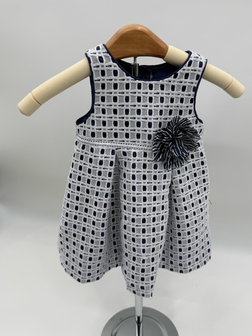 Marmellata Baby Girl Dress 12M Navy White Lace Overlay Sleeveless Spring Party